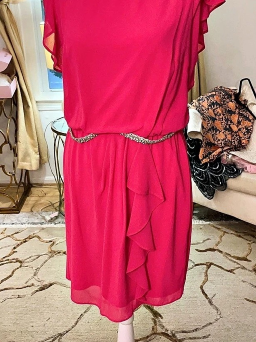 Jessica Howard Ruffle Midi Dress Pink Size Medium